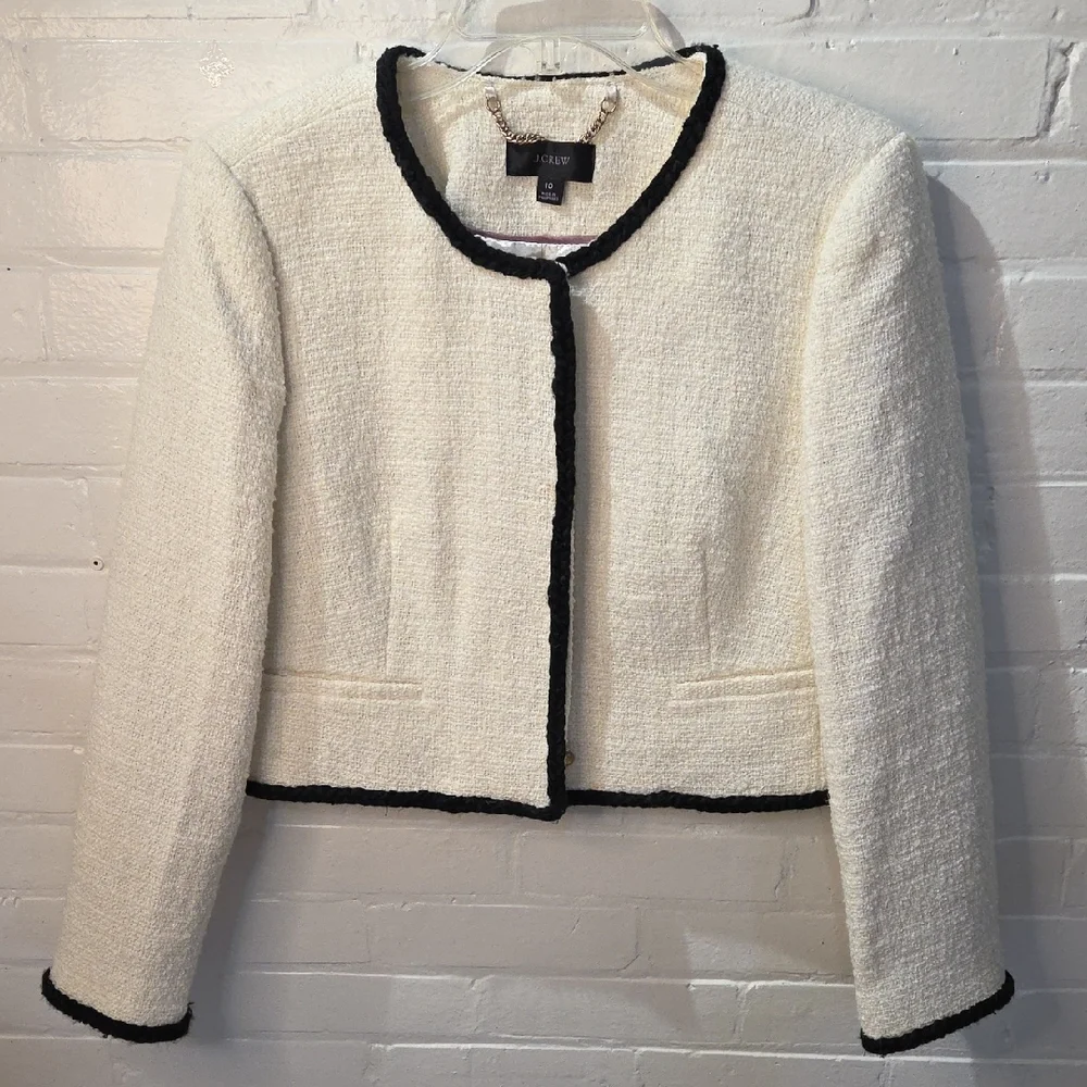 J. Crew White and Black Cropped Blazer with Textured Fabric - Picture 1 of 7